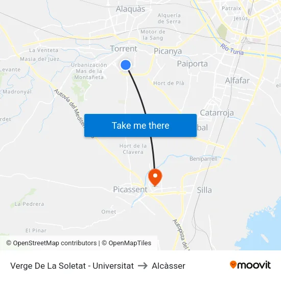 Verge De La Soletat - Universitat to Alcàsser map