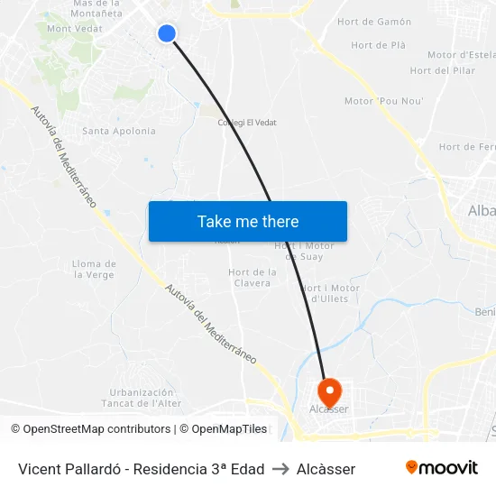 Vicent Pallardó - Residencia 3ª Edad to Alcàsser map