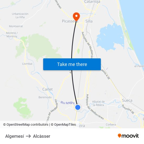Algemesí to Alcàsser map