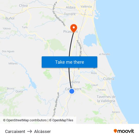 Carcaixent to Alcàsser map