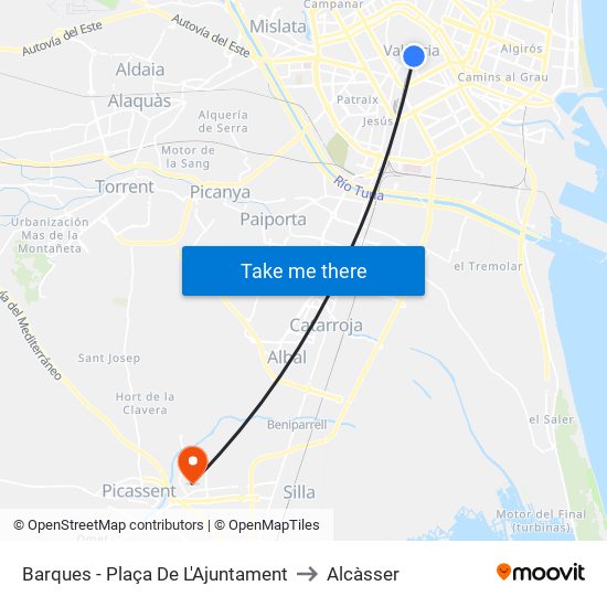 Barques - Plaça De L'Ajuntament to Alcàsser map