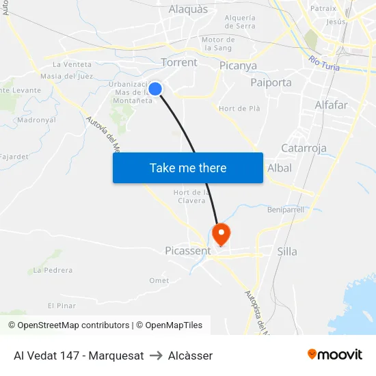 Torrent. Al Vedat 147 (Marquesat) to Alcàsser map
