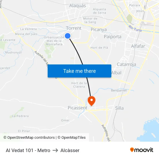 Al Vedat 101 - Metro to Alcàsser map