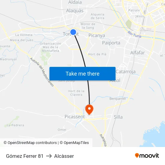 Torrent. Dr. Gómez Ferrer 81 to Alcàsser map