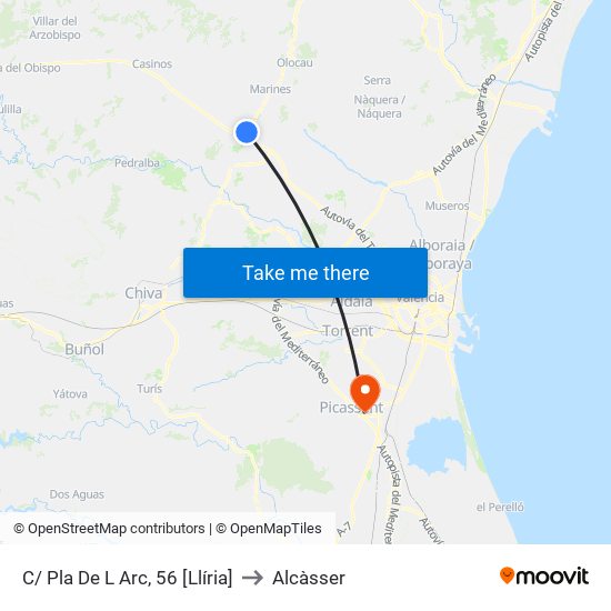 C/ Pla De L Arc, 56 [Llíria] to Alcàsser map