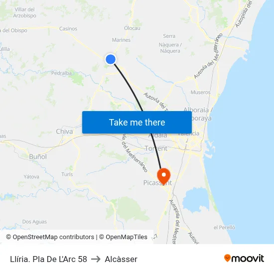 Llíria. Pla De L'Arc 58 to Alcàsser map