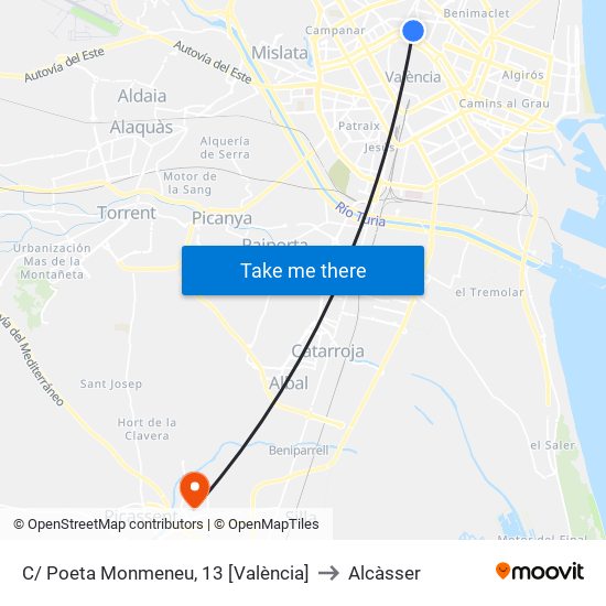 C/ Poeta Monmeneu, 13 [València] to Alcàsser map