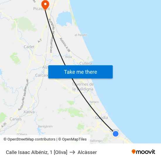 Calle Isaac Albéniz, 1 [Oliva] to Alcàsser map