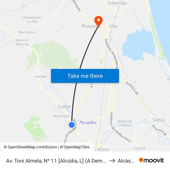 Av. Toni Almela, Nº 11 [Alcúdia, L] (A Demanda) to Alcàsser map