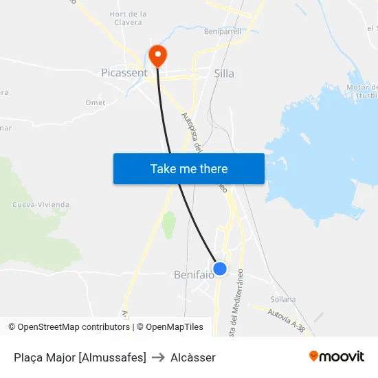 Plaça Major [Almussafes] to Alcàsser map