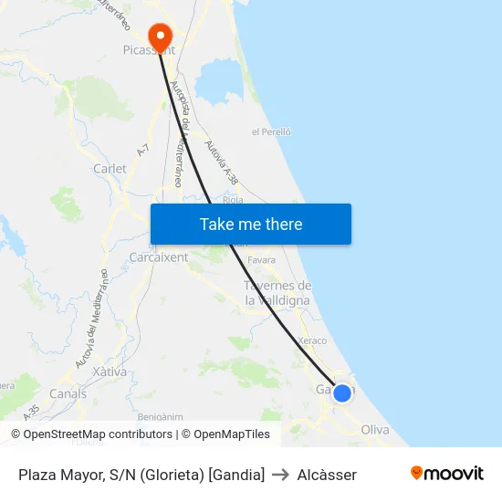 Plaza Mayor, S/N (Glorieta) [Gandia] to Alcàsser map