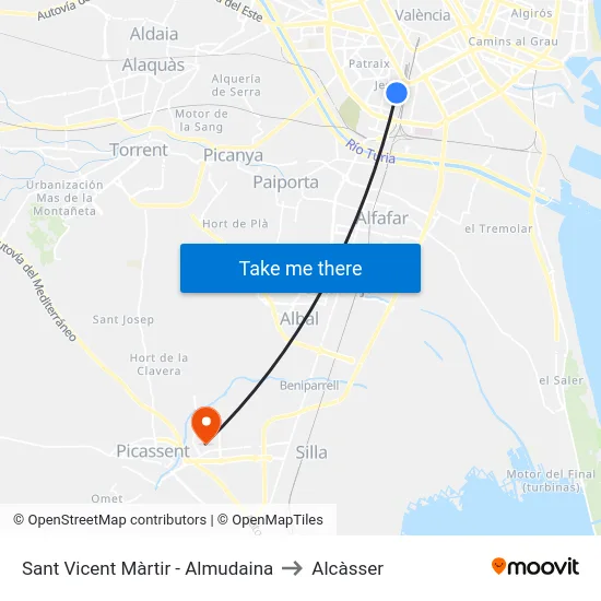 Sant Vicent Màrtir - Almudaina to Alcàsser map