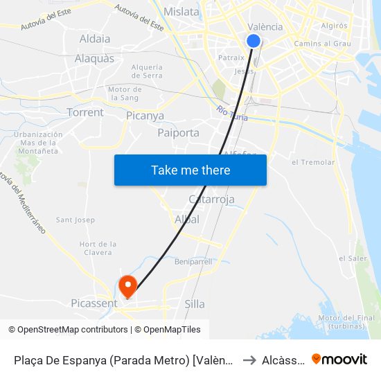 Plaça De Espanya (Parada Metro) [València] to Alcàsser map