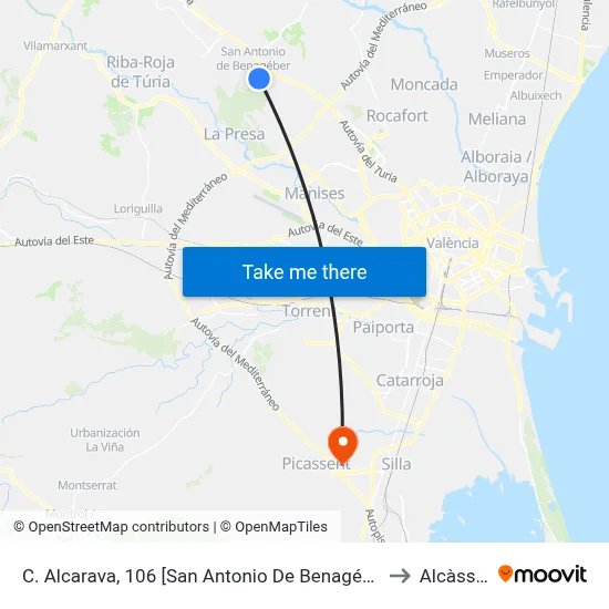 C. Alcarava, 106 [San Antonio De Benagéber] to Alcàsser map