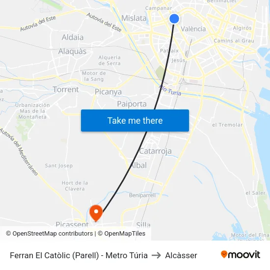 València. Ferran El Catòlic (Parell) - Metro Túria to Alcàsser map