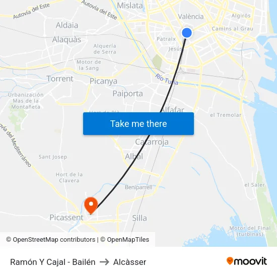València. Ramón Y Cajal - Bailén / Andana 2 to Alcàsser map