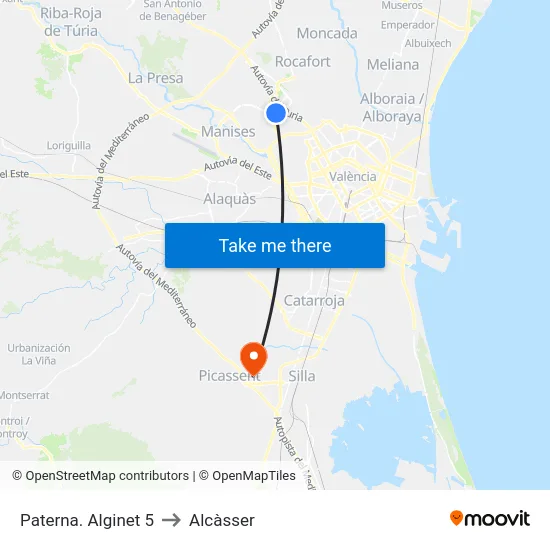 Paterna. Alginet 5 to Alcàsser map