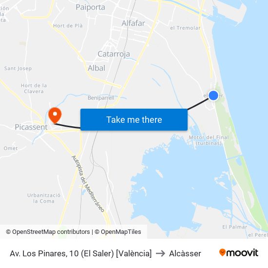 Av. Los Pinares, 10 (El Saler) [València] to Alcàsser map