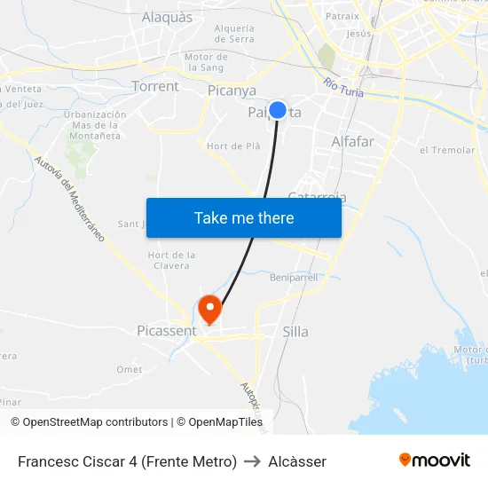 Paiporta. Francesc Ciscar 4 to Alcàsser map