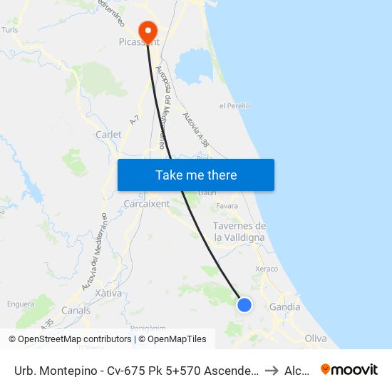 Urb. Montepino - Cv-675 Pk 5+570 Ascendente (A Demanda) [Gandia] to Alcàsser map