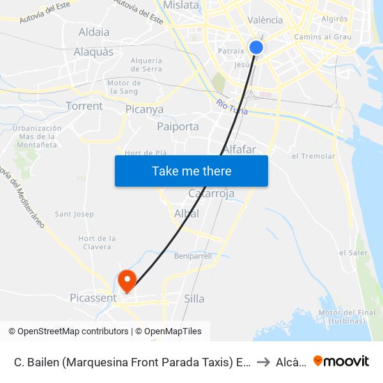 C. Bailen (Marquesina Front Parada Taxis) Estació Ave [València] to Alcàsser map