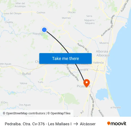 Pedralba. Ctra. Cv-376 - Les Mallaes I to Alcàsser map