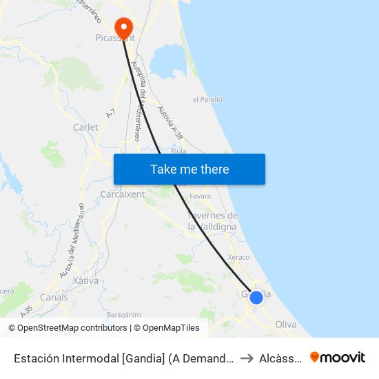 Estación Intermodal [Gandia] (A Demanda) to Alcàsser map