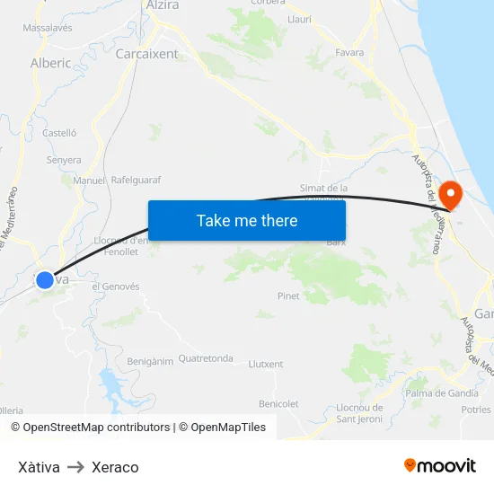 Xàtiva to Xeraco map