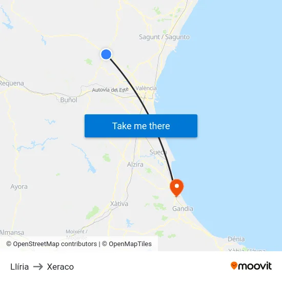 Llíria to Xeraco map