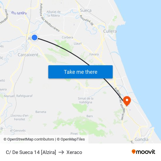 C/ De Sueca 14 [Alzira] to Xeraco map