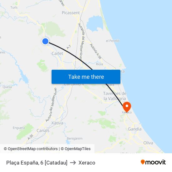 Plaça España, 6 [Catadau] to Xeraco map