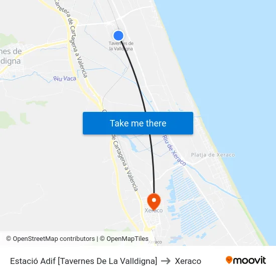 Estació Adif [Tavernes De La Valldigna] to Xeraco map