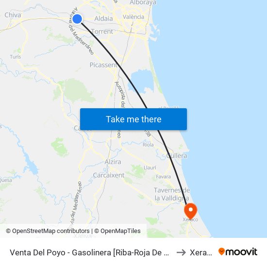 Venta Del Poyo - Gasolinera [Riba-Roja De Túria] to Xeraco map