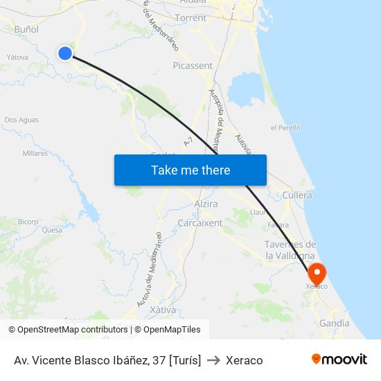 Av. Vicente Blasco Ibáñez, 37 [Turís] to Xeraco map