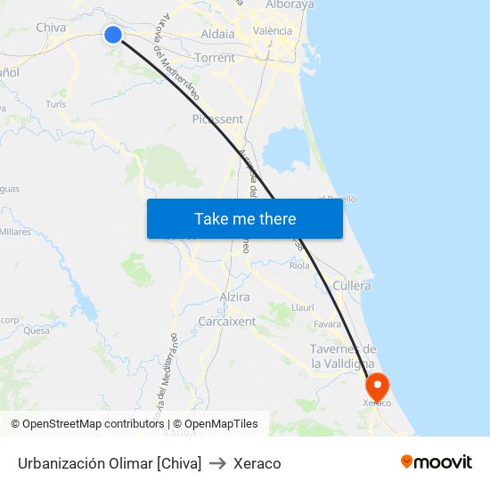 Urbanización Olimar [Chiva] to Xeraco map