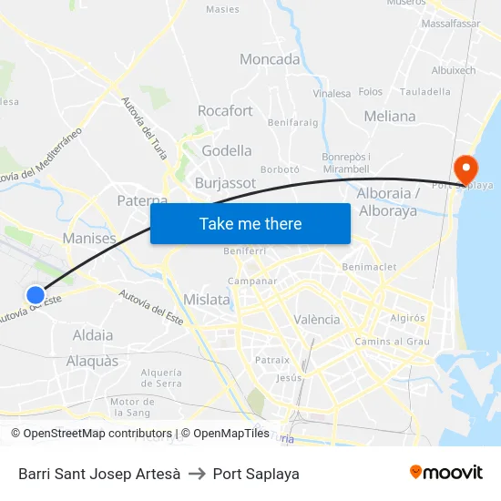 Barri Sant Josep Artesà to Port Saplaya map