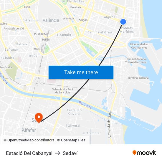 Estació Del Cabanyal to Sedaví map