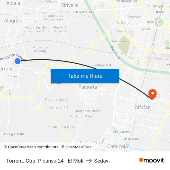 Torrent. Ctra. Picanya 24 (El Molí) to Sedaví map