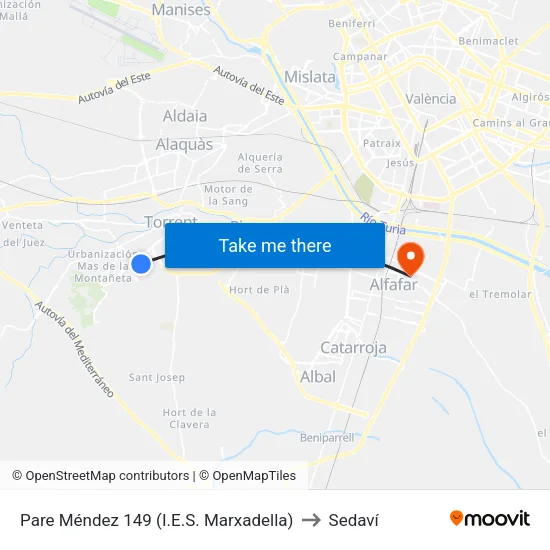 Pare Méndez 149 (I.E.S. Marxadella) to Sedaví map