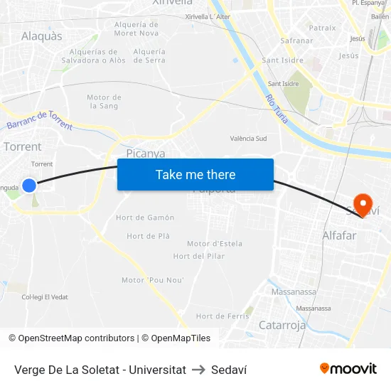 Verge De La Soletat - Universitat to Sedaví map