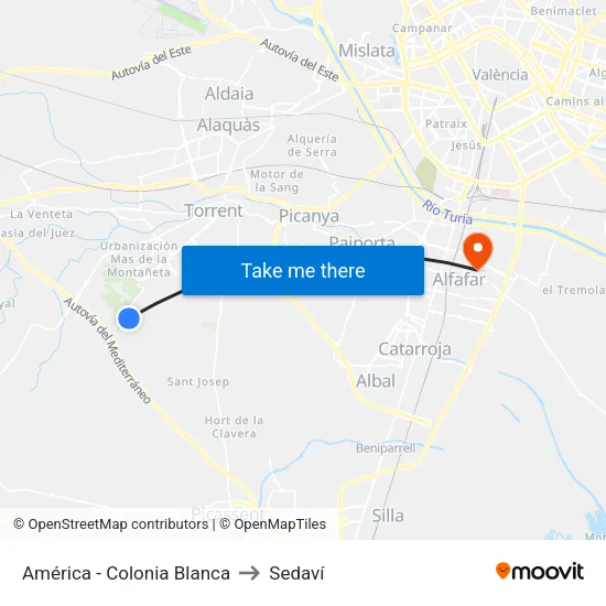 América - Colonia Blanca to Sedaví map