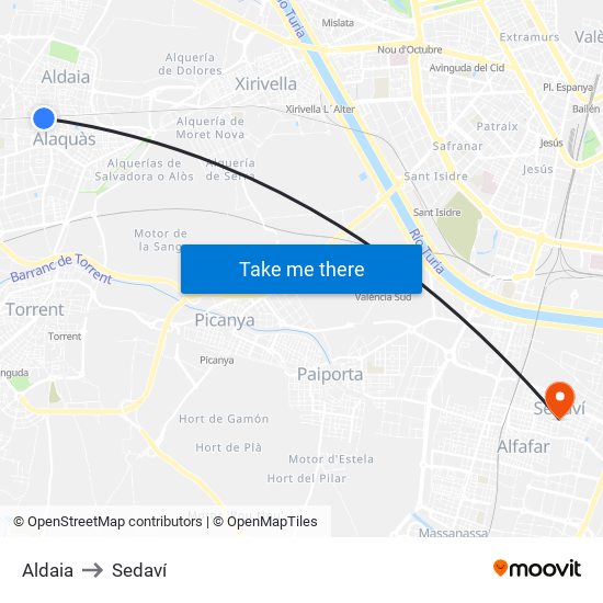 Aldaia to Sedaví map