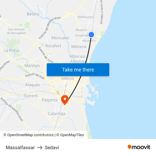 Massalfassar to Sedaví map