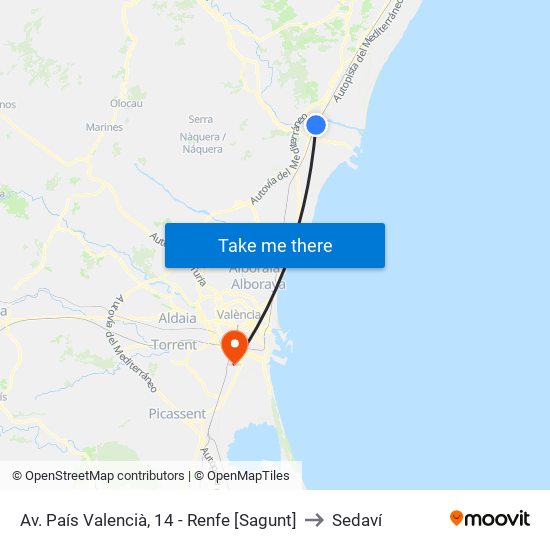 Av. País Valencià, 14 - Renfe [Sagunt] to Sedaví map