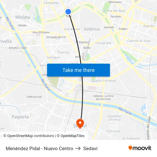 Menéndez Pidal - Nuevo Centro to Sedaví map