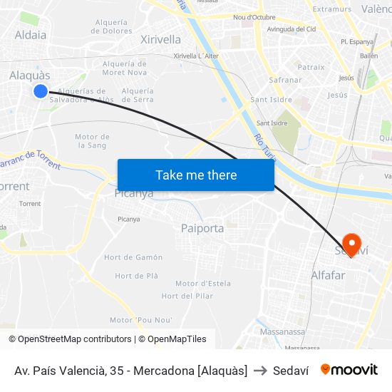 Av. País Valencià, 35 - Mercadona [Alaquàs] to Sedaví map