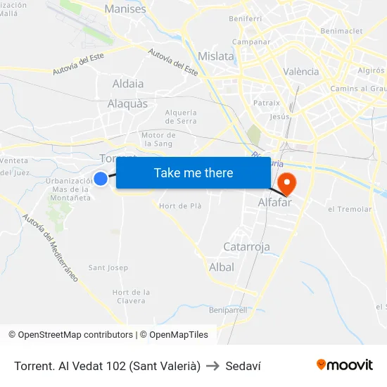 Torrent. Al Vedat 102 (Sant Valerià) to Sedaví map