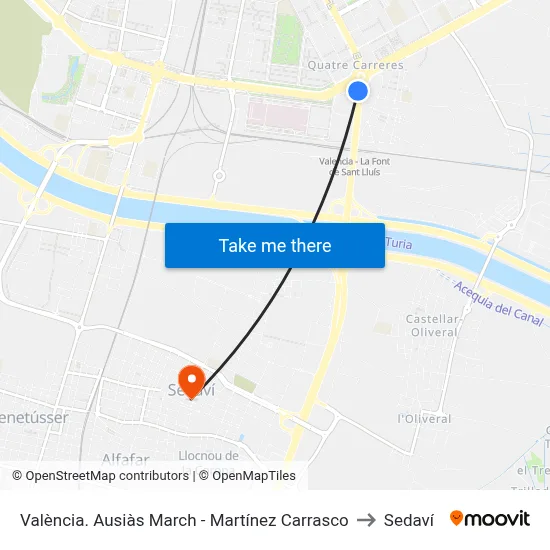 València. Ausiàs March - Martínez Carrasco to Sedaví map