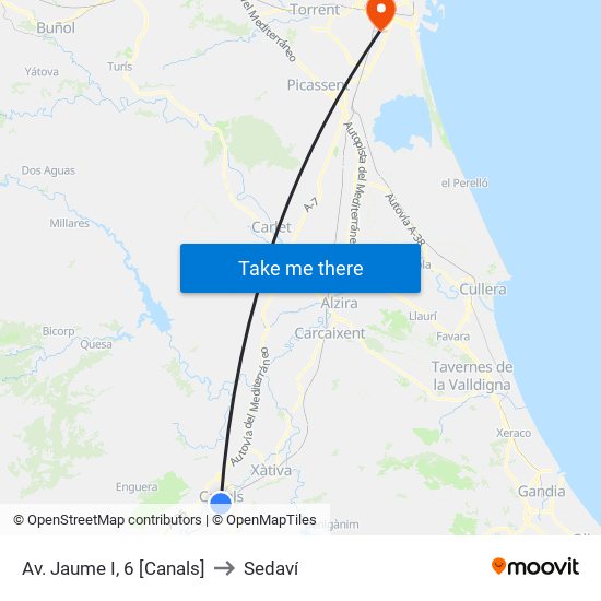 Av. Jaume I, 6 [Canals] to Sedaví map