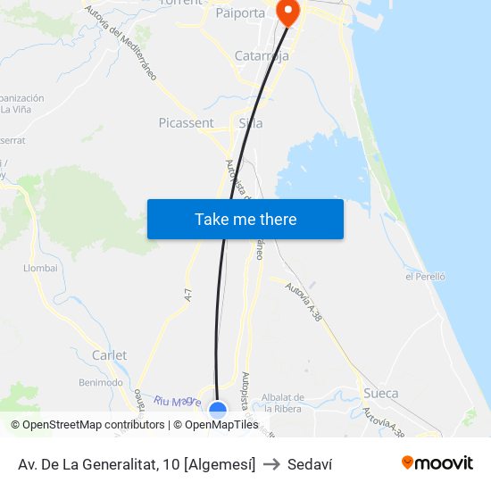Av. De La Generalitat, 10 [Algemesí] to Sedaví map